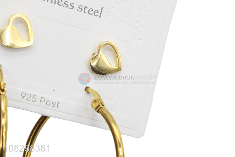 High quality chic stainless steel hoop earrings stud earrings set