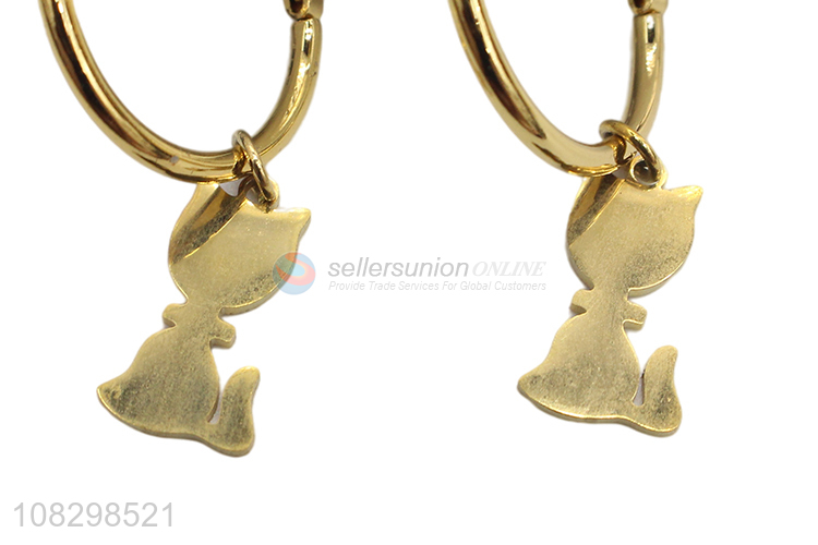 Wholesale stainless steel cat pendant hoop earrings for teens