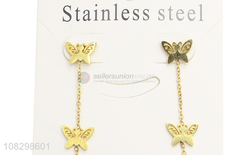 Best selling stainless steel butterfly drop chain dangle earrings