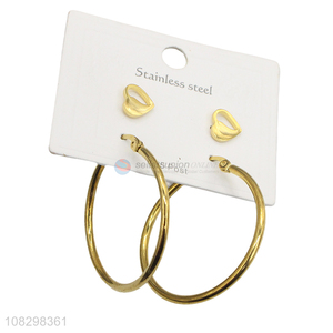 High quality chic stainless steel hoop earrings stud earrings set