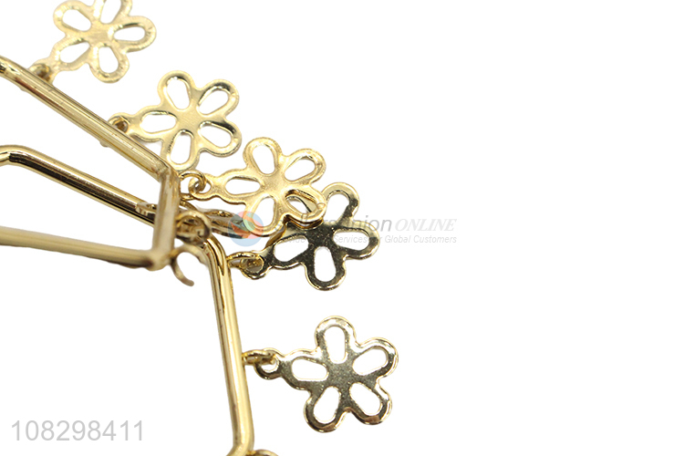 New product stainless steel flower pendant hexagonal hoop earrings