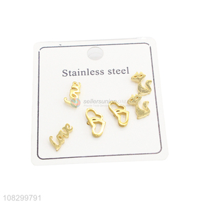 New Design Golden Earring Stainless Steel Ear Stud Set