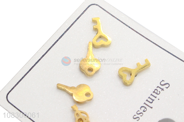 Fashion Key Shaped Earrings 3 Pairs Ear Stud Set