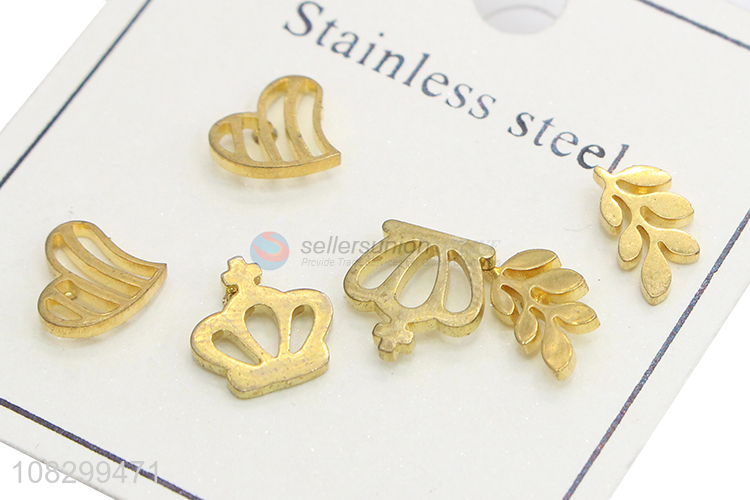 Wholesale Stainless Steel Ear Stud Golden Earrings Set