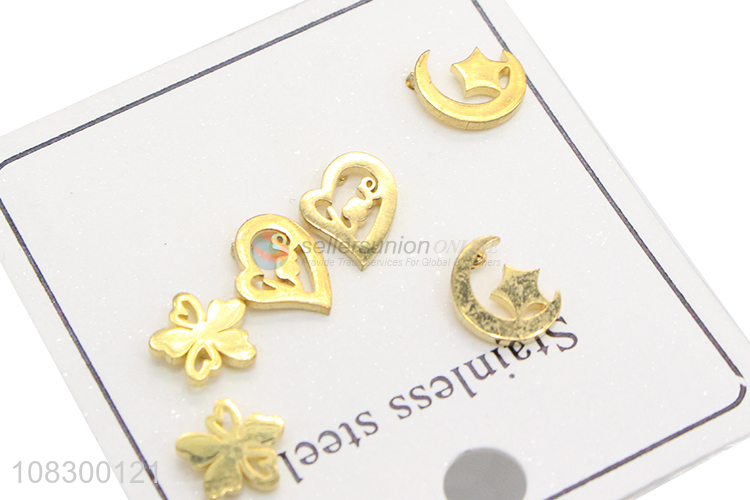 Good Sale 3 Pairs Stainless Steel Ear Stud Set For Girls