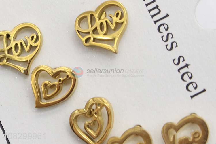 Popular Heart Shape Ear Stud 3 Pairs Earrings Set