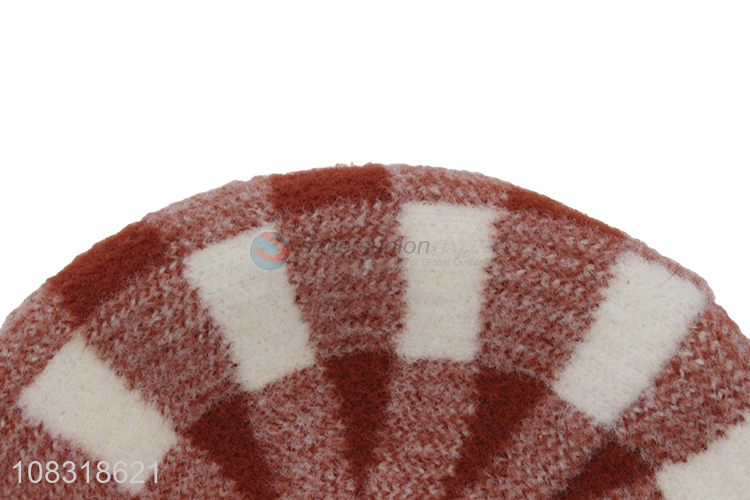 Yiwu market fashion plaid polyester cap ladies beret