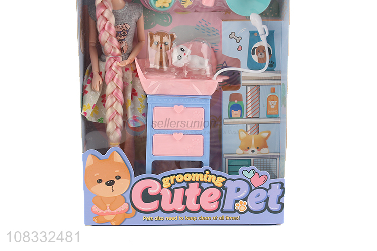 China imports 11 inch fashion doll and dog grooming bath set