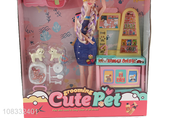 New arrival 11 inch fashion doll with pet dog grooming set