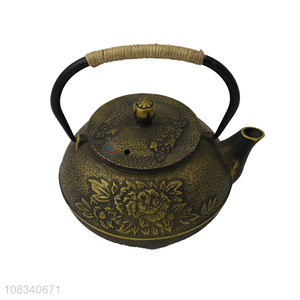 Wholesale 0.8L Chinese traditional cast iron teapot with peony pattern