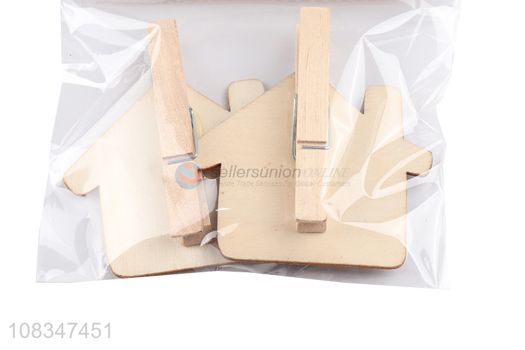 Online wholesale 2pieces house shape wooden clips for stationery