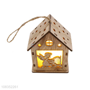 Best Sale Wooden House Shape Hanging Ornament With Light