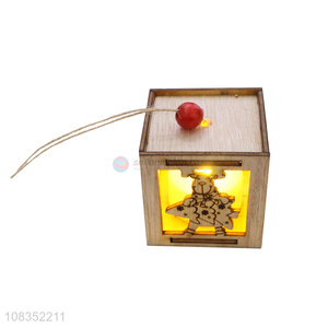 New Design Wooden Hanging Ornament With Light For Christmas