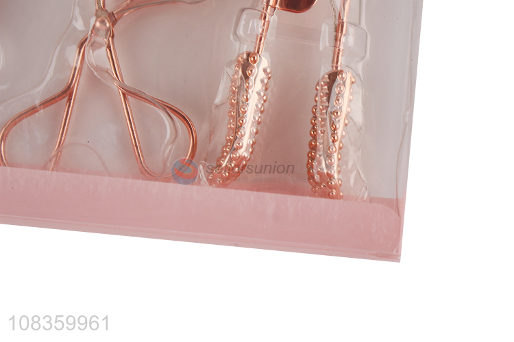 Wholesale stainless steel eyelash curler eyebrow tweezer eyebrow comb set