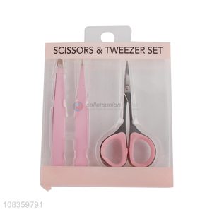 Hot selling stainless steel <em>eyebrow</em> scissor and <em>eyebrow</em> <em>tweezer</em> set