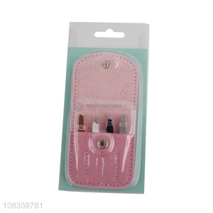 Wholesale mini stainless steel eyebrown <em>tweezer</em> set with pu leather bag