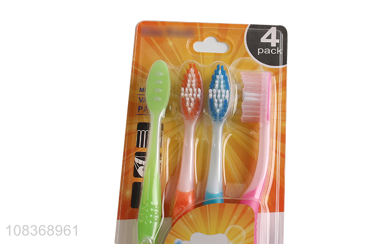 Hot sale 4 pieces medium nylon bristle toothbrush for family use