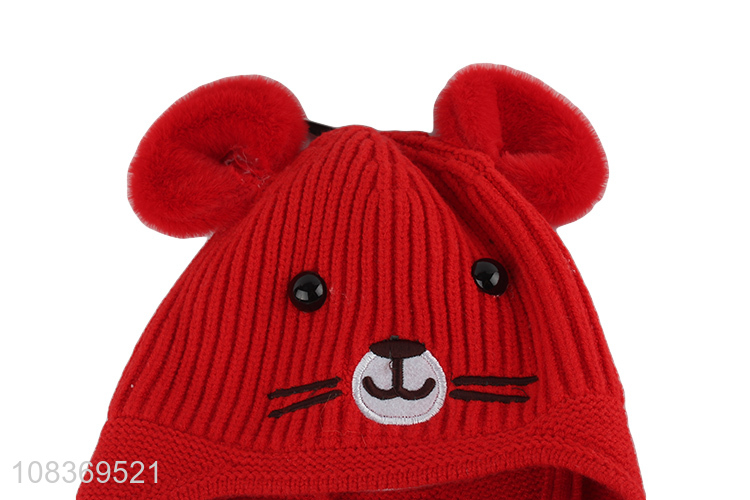 Cute design animal shape kids knitted earmuffs hats for sale