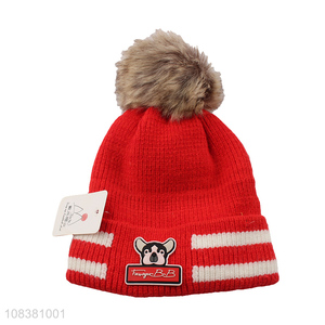 Good Sale Winter Hat Knitted Beanie With Fur Ball For Kids