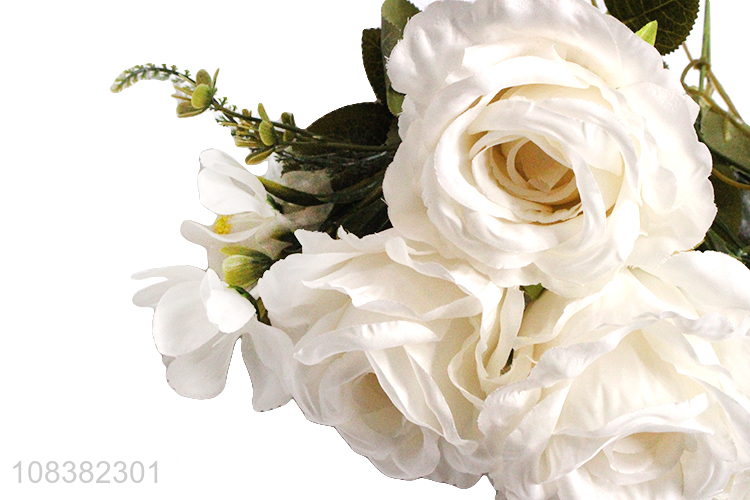 Hot selling wedding decoration white artificial rose flower