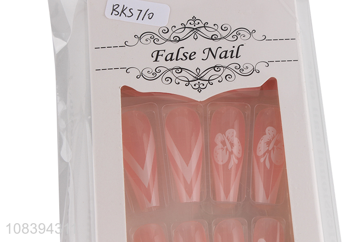 Factory supply trendy hand painted press-on long coffin fake nails set