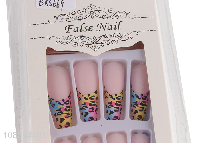 Wholesale colorful leopard print false nails full cover long fake nails