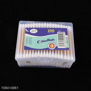 Hot selling 200 pieces disposable bamboo stick cotton buds in plastic box