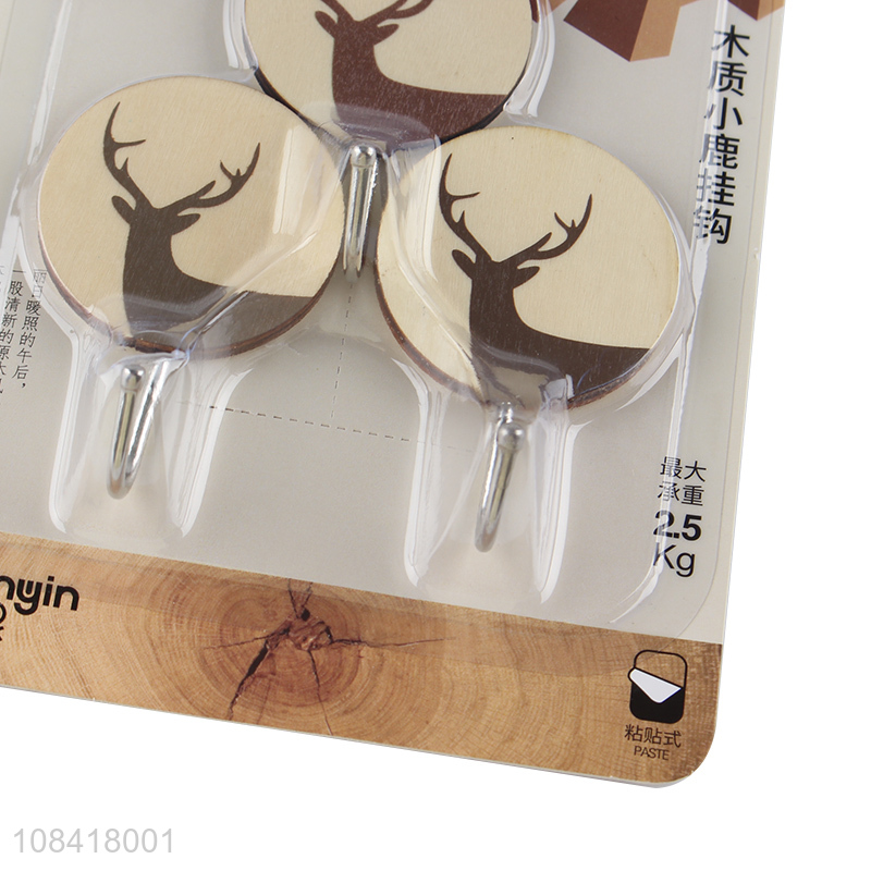 Yiwu market wooden strong sticky hooks home wall hooks