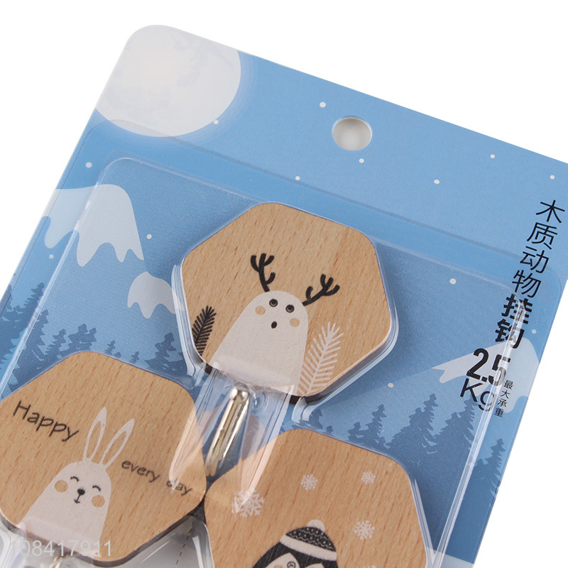 Yiwu wholesale wooden cartoon free punch sticky hooks for home