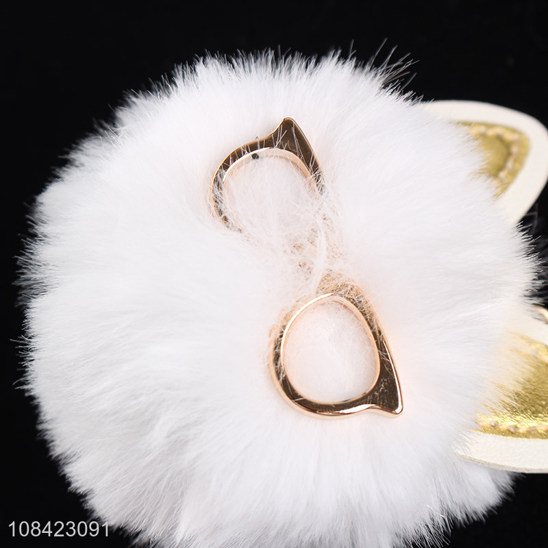 Hot selling furry puff ball keychain pu leather key chains