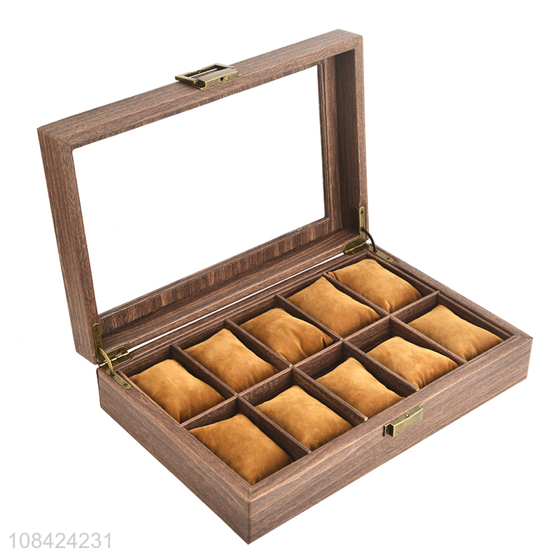 Hot sale wood grain faux leather watch box 10 slots watch case