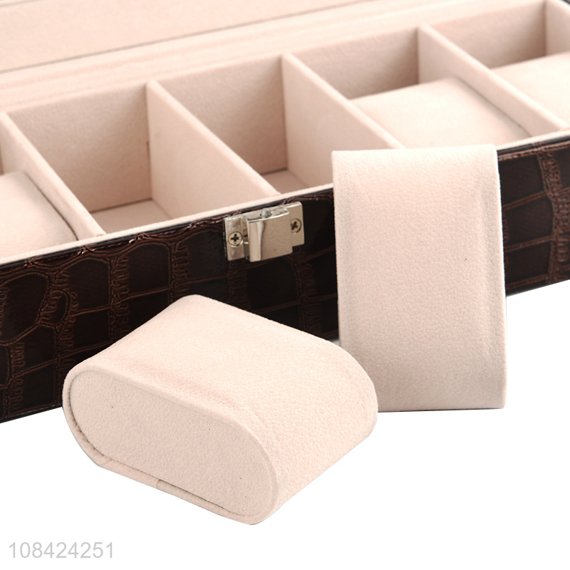 High quality 6 slots crocodile grain pu leather watch storage box