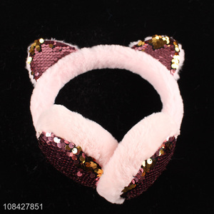 High quality fashion sequins cat ear warm earmuffs