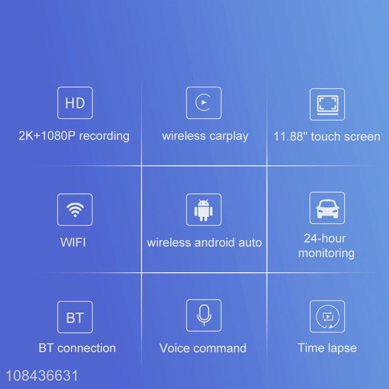 Wholesale 11.88inch touch screen front 2K+back 1080P wireless carplay,wireless android auto dash camera
