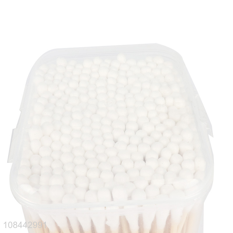 Wholesale 200pcs double tips wooden stick cotton swabs natural cotton buds