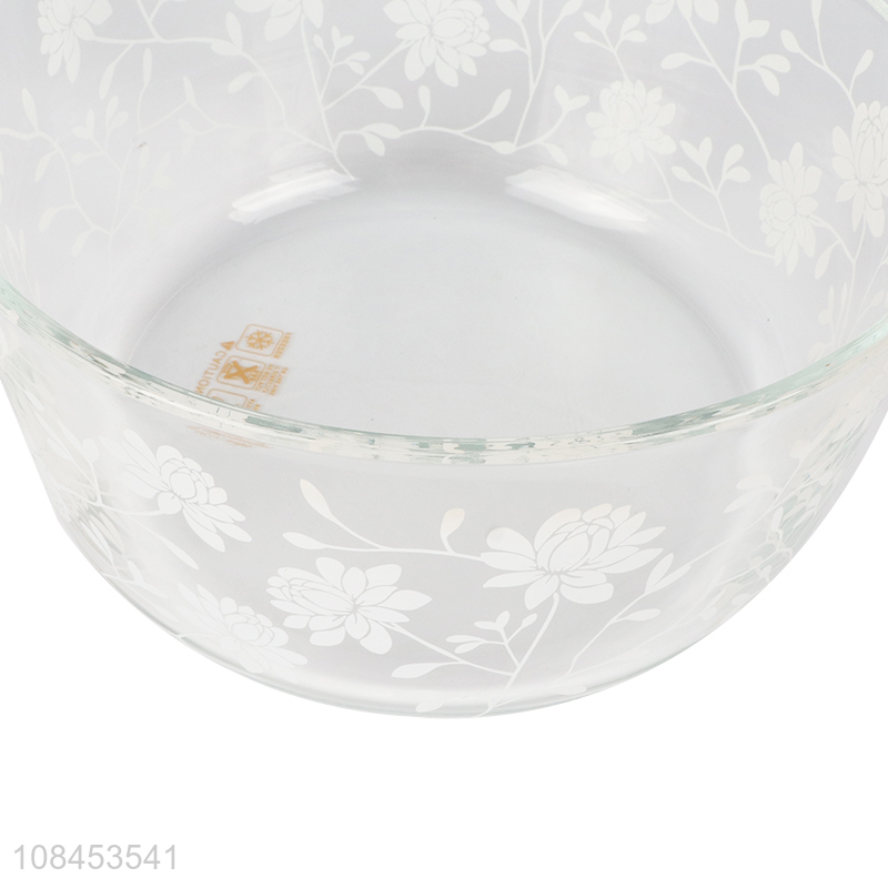 High quality flower pattern heat resistant glass bowl with airtight lid