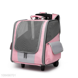 Factory price pet cat backpack pet rolling carrier with double wheels