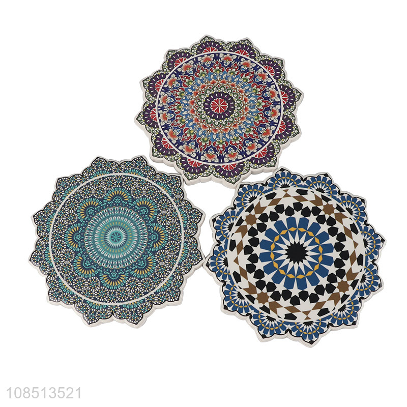 Hot selling heat insulated mandala coasters with anti wear cork back