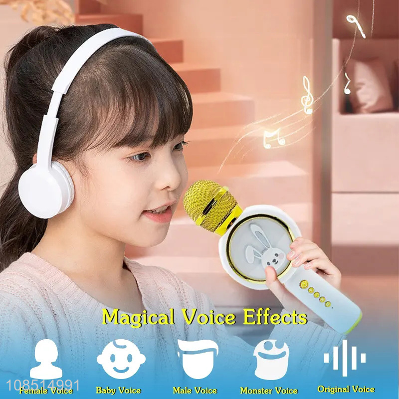 Wholesale portable kids wireless karaoke microphone with speaker & led light