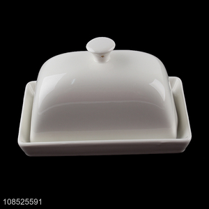 China wholesale white ceramic butter dishes with lids