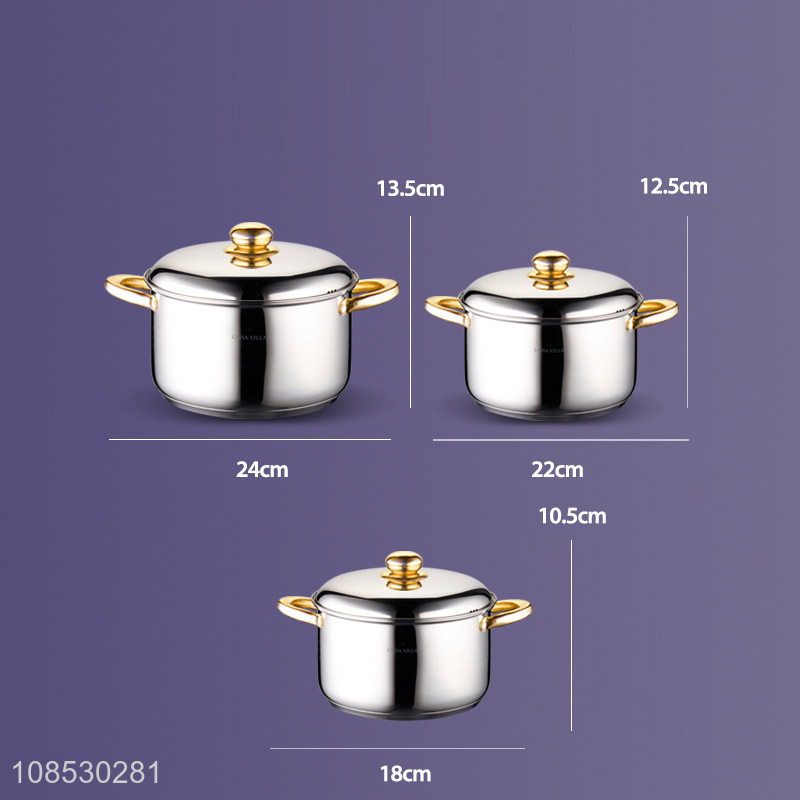 China imports 3pcs food grade stainless steel soup pot saucepan set with lid