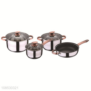 Wholesale 4pcs stainless steel cookware set with non-stick pot soup pot milk pot