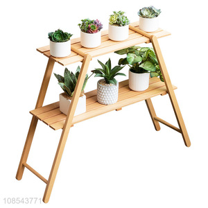 New product 2-tier floor standing beech wood flower stands plant rack