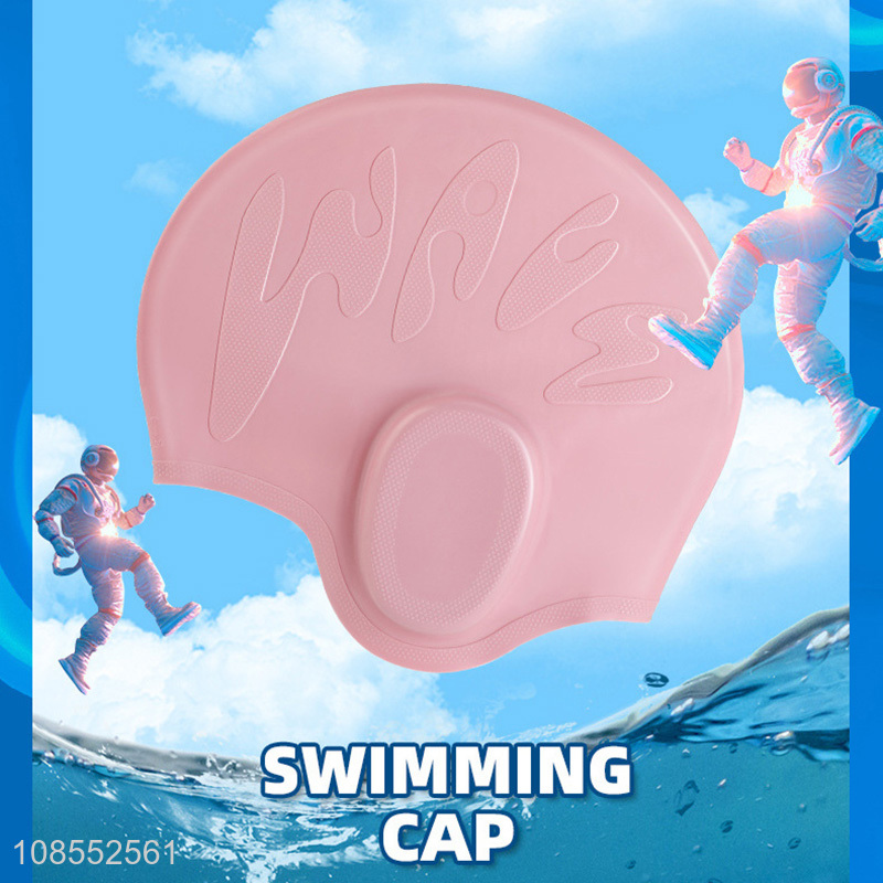 Wholesale ergonomic design waterproof silicone swimming cap for adults