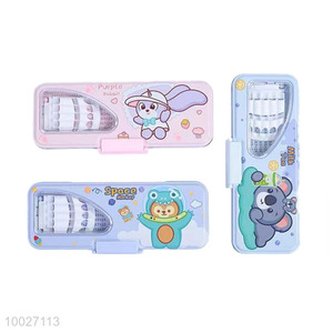 Hot Sale Lovely Children Cartoon Rectangle Double-deck Iron Pen/Pencil Box With penholder