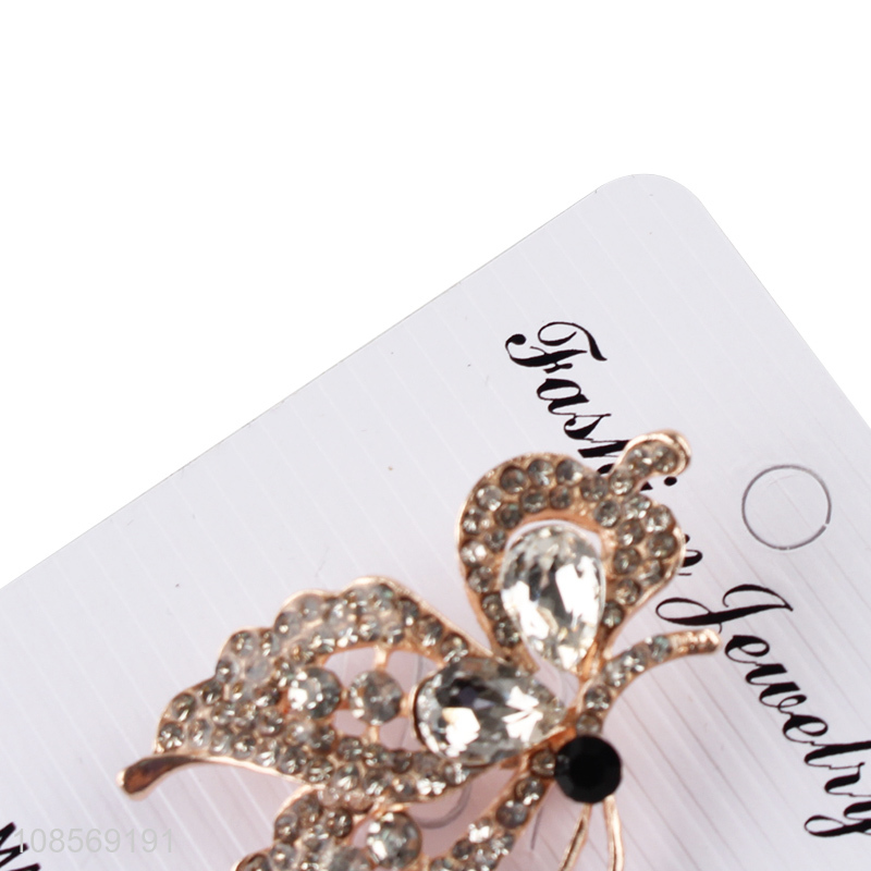 Factory supply rhinstone alloy butterfly brooch scarf buckle