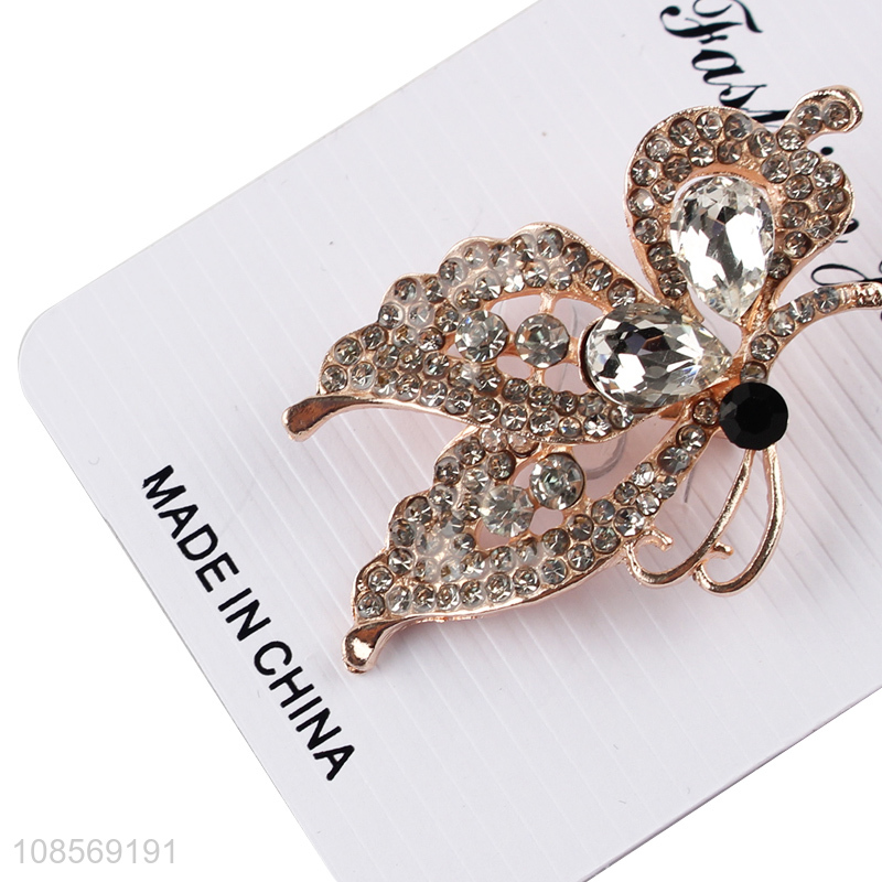 Factory supply rhinstone alloy butterfly brooch scarf buckle