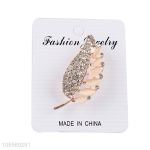 Recent design rhinestone leaf brooch pin metal lapel pin