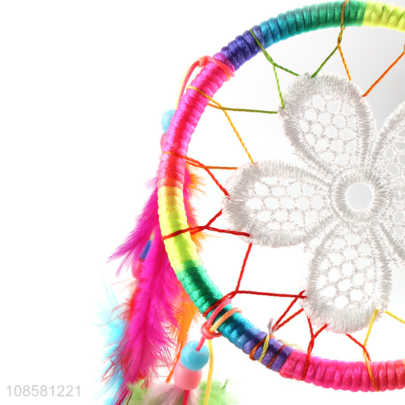 Top quality colorful indoor decoration feather dream catcher