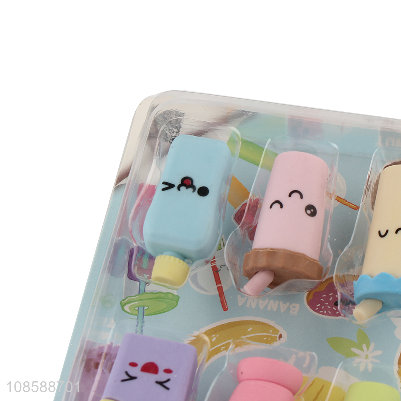 Factory supply multicolor cartoon stationery eraser set for sale